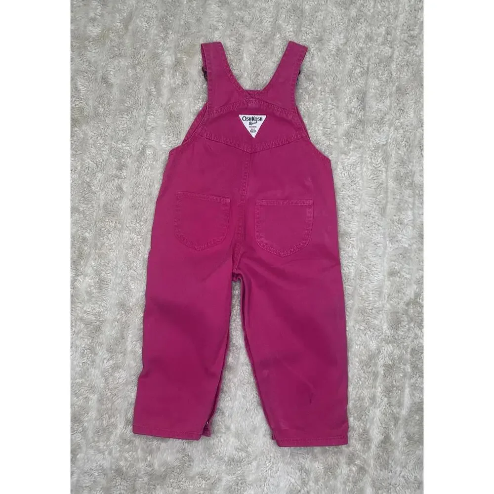 OshKosh B'gosh classic cotton pink floral embroidered bib-style overalls 12M